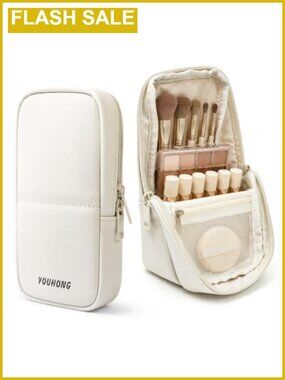 Small Standing Makeup Bag PU Leather Cosmetic Travel Toiletry Bag